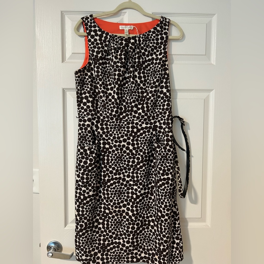 Black and white polka dot a-line pocket dress with belt